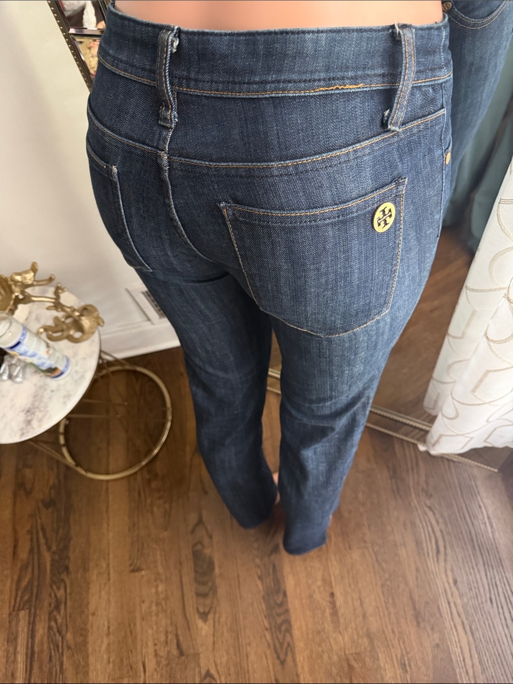 Tory Burch Indigo Straight-Leg Women's Jeans with Gold Logo